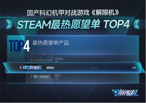 国产科幻机甲游戏《解限机》定档7月2日公测，登顶Steam国产游戏愿望单榜首